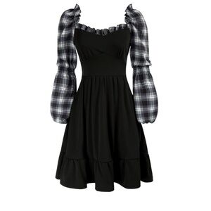 Scarlet Darkness Renaissance Goth Corset Dress L Black & Plaid Victorian Gothic